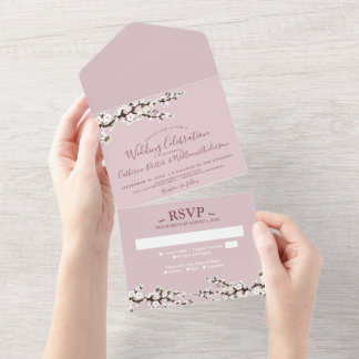 Tout En Un Cherry Blossom All-in-One Pink Event Invitation