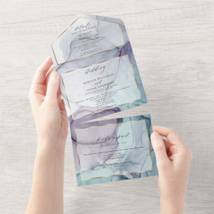 Tout En Un Chic Encre Abstraite Améthyste Sarcelle Invitation