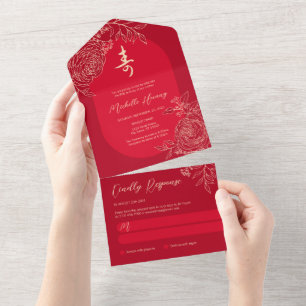 Tout en un Chinois Longévité Invitation Anniversai