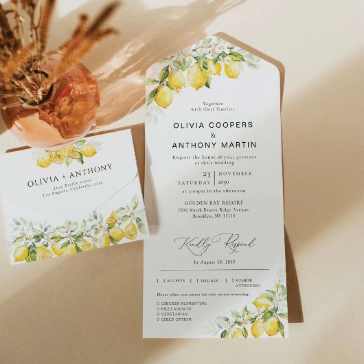 Tout En Un Citrus Lemon Wedding All in One Invitation