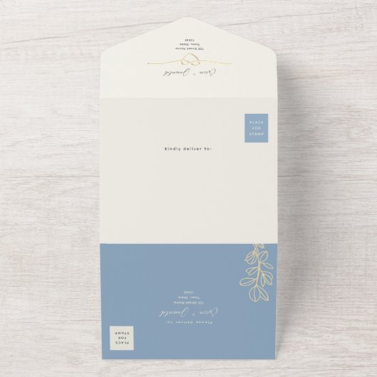 Tout En Un Dusty Blue Spring Wedding All-in-One Invitation (Dehors)