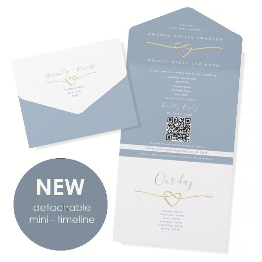 Tout En Un Dusty Blue Timeline All In One Wedding Invitation