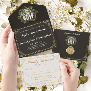 Tout En Un Elégant mariage vintage Invitation Art Nouveau