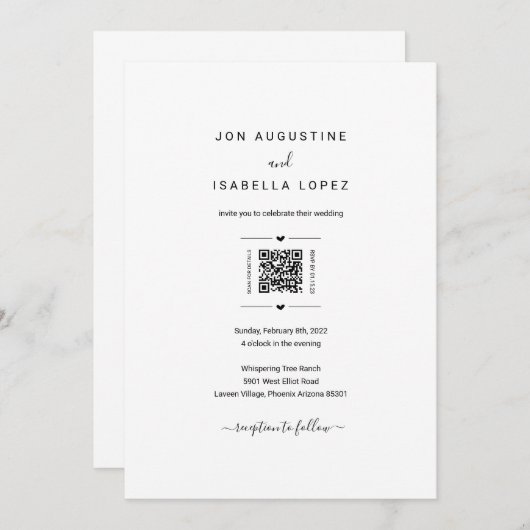 Tout en un Faire-part de mariage Code QR RSVP Déta (Devant / Derrière)