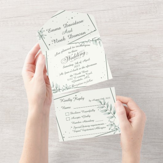 Tout en un Faire-part de mariage et feuille verte  (Déchirure)