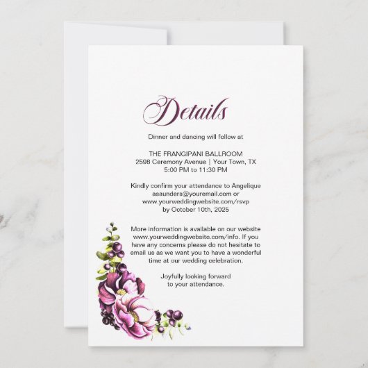 Tout En Un Faire-part de mariage Floral Rose Rusti (Dos)