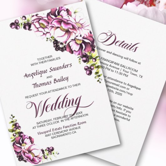 Tout En Un Faire-part de mariage Floral Rose Rusti