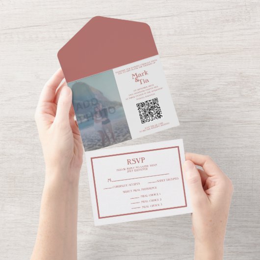 Tout en un Faire-part de mariage photo Code QR (Déchirure)