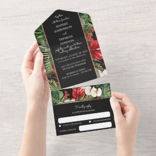 Tout En Un Fleurs tropicales Invitation de mariage tout-en-un
