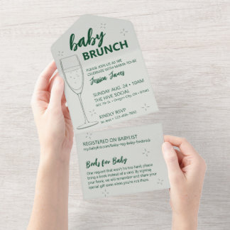 Tout En Un Green Baby Brunch Invitation - Tear Off for Books
