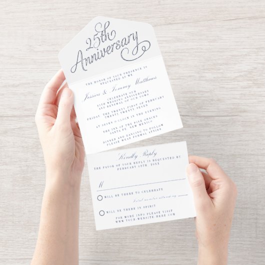 Tout En Un Invitation 25e anniversaire de Mariage d'argent Véritable hui (Détachable)