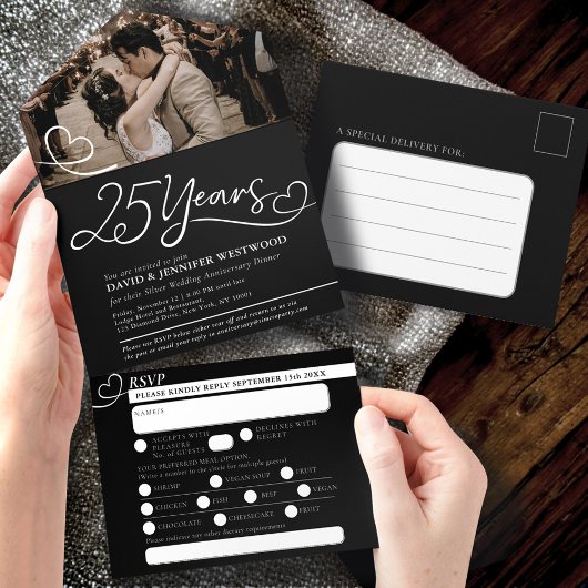 Tout En Un Invitation 25e repas du Mariage d'argent RSVP photo
