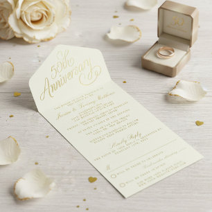 Tout En Un Invitation 50ème Anniversaire de Mariage d'or Véritable huile