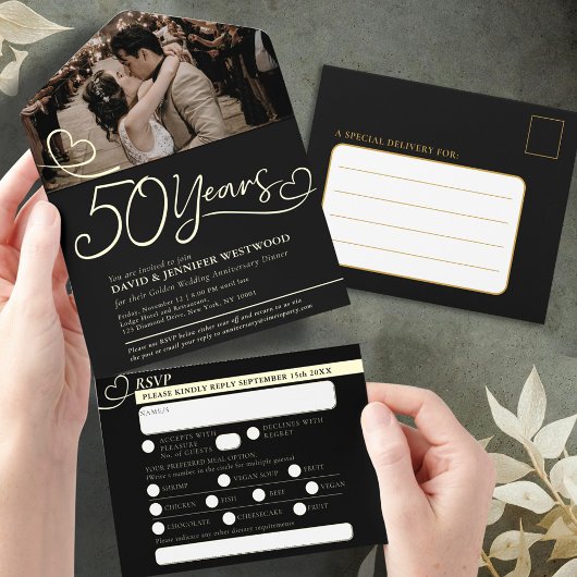 Tout En Un Invitation 50ème repas d'or Mariage Anniversaire RSVP photo