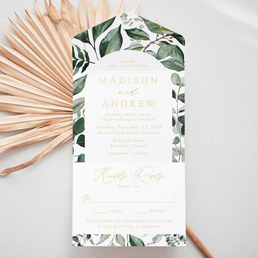 Tout En Un Invitation Abundant Greenery Arch Frame Foil Wedding