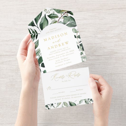 Tout En Un Invitation Abundant Greenery Arch Frame Foil Wedding (Détachable)