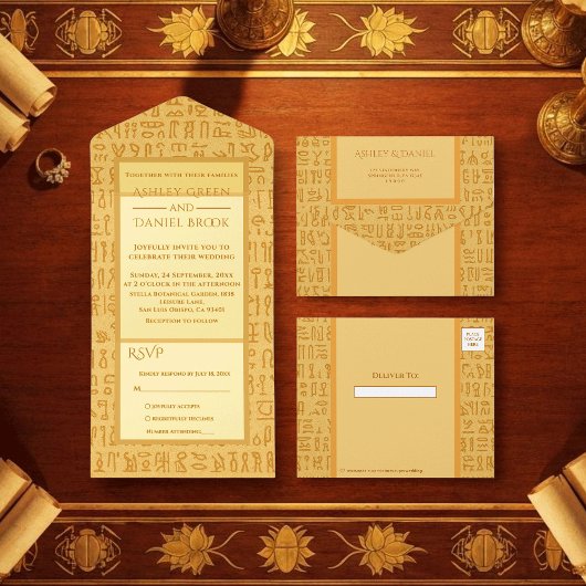 Tout En Un Invitation Ancient Egypt Hieroglyphic Motifs Wedding Foil