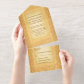 Tout En Un Invitation Ancient Gold Hieroglyphic Motifs Wedding Foil (Détachable)