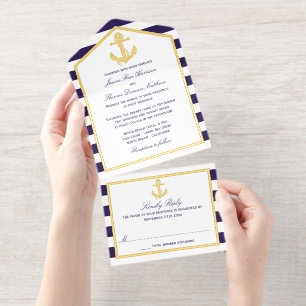 Tout En Un Invitation Ancre nautique Mariage de la bande marine Real Foi