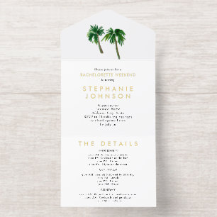 Tout En Un Invitation Aquarelle Palmiers tropicaux Bachelorette