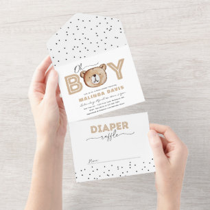 Tout En Un Invitation Au Baby shower Ours + Raffin De Benne E