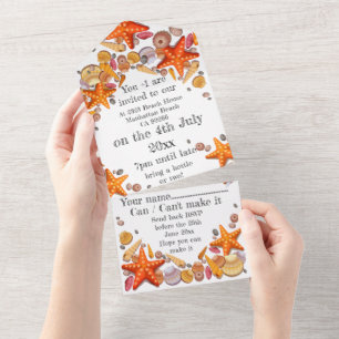 Tout En Un Invitation avec RSVP - Invitation thème coquillage