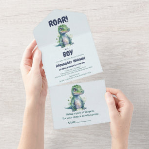 Tout En Un Invitation Baby shower de garçon Dinosaur