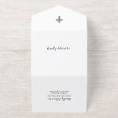 Tout En Un Invitation Baptême de garçon floral aquarelle bleue (Extérieur)