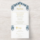 Tout En Un Invitation Baptême de garçon floral aquarelle bleue (Intérieur)