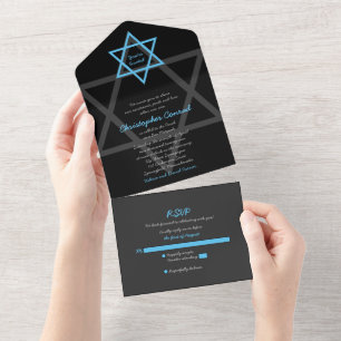Tout En Un Invitation Bar Mitzvah RSVP tout-en-un bleu noir