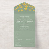 Tout En Un Invitation Belle grues en papier Sage Mariage vert (Intérieur)