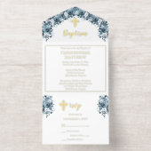 Tout En Un Invitation Blue Watercolor Floral Boy Baptism (Intérieur)