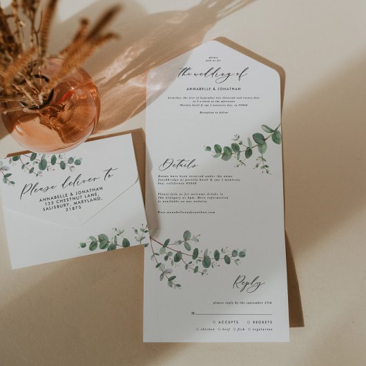 Tout En Un invitation botanique mariage Eucalyptus + rsvp