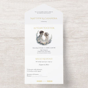 Tout En Un Invitation Célébration d'anniversaire de mariage de 25 ans co