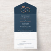 Tout En Un Invitation Cercles d'or Rose moderne Mariage bleu marine (Intérieur)