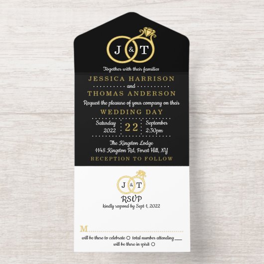 Tout En Un Invitation Cercles Mariages Monogrammes Chics Véritable Huile (Intérieur)