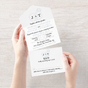Tout En Un Invitation Cercles Mariages Monogrammes Chics Véritable Huile