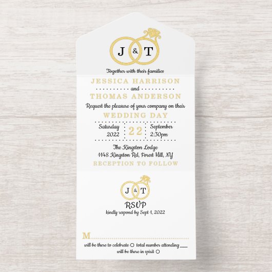 Tout En Un Invitation Cercles Mariages Monogrammes Chics Véritable Huile (Intérieur)