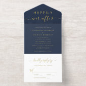 Tout En Un Invitation Chic Heureux Jamais Après Mariage Bleu (Intérieur)