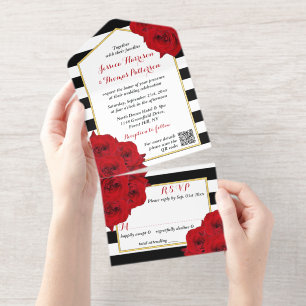 Tout En Un Invitation Chic Moderne Luxe Mariage Véritable Huile d'Or Pre