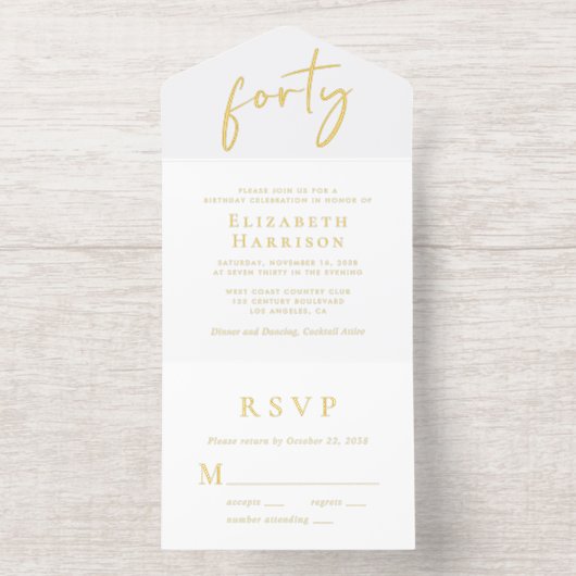 Tout En Un Invitation Chic Script 40e fête d'anniversaire (Intérieur)