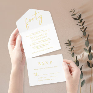 Tout En Un Invitation Chic Script 40e fête d'anniversaire