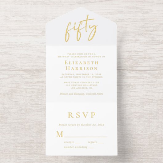 Tout En Un Invitation Chic Script 50e fête d'anniversaire (Intérieur)