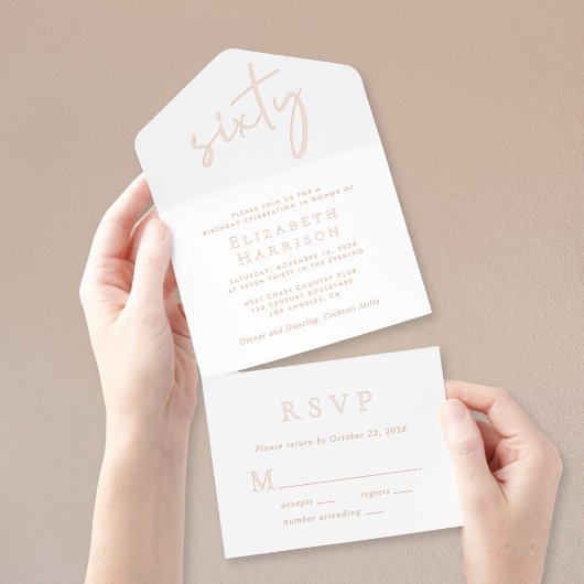Tout En Un Invitation Chic Script 60e fête d'anniversaire