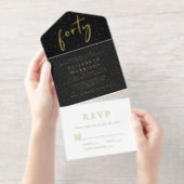 Tout En Un Invitation Chic Script Black 40th Birthday Party (Détachable)