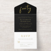 Tout En Un Invitation Chic Script Black 40th Birthday Party (Intérieur)