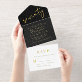 Tout En Un Invitation Chic Script Black 70th Birthday Party (Détachable)