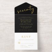 Tout En Un Invitation Chic Script Black 70th Birthday Party (Intérieur)