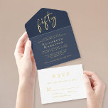 Tout En Un Invitation Chic Script Blue 50th Birthday Party<br><div class="desc">Elégante soirée tout en un bleu marine 50e anniversaire avec "cinquante" présenté dans un script chic, votre nom et "RSVP" dans la typographie serif classique et les détails de la fête en lettres simples et modernes, le tout rendu dans votre choix d'or, argent ou feuille d'or rose. Une carte postale...</div>