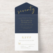Tout En Un Invitation Chic Script Blue 70th Birthday Party (Intérieur)